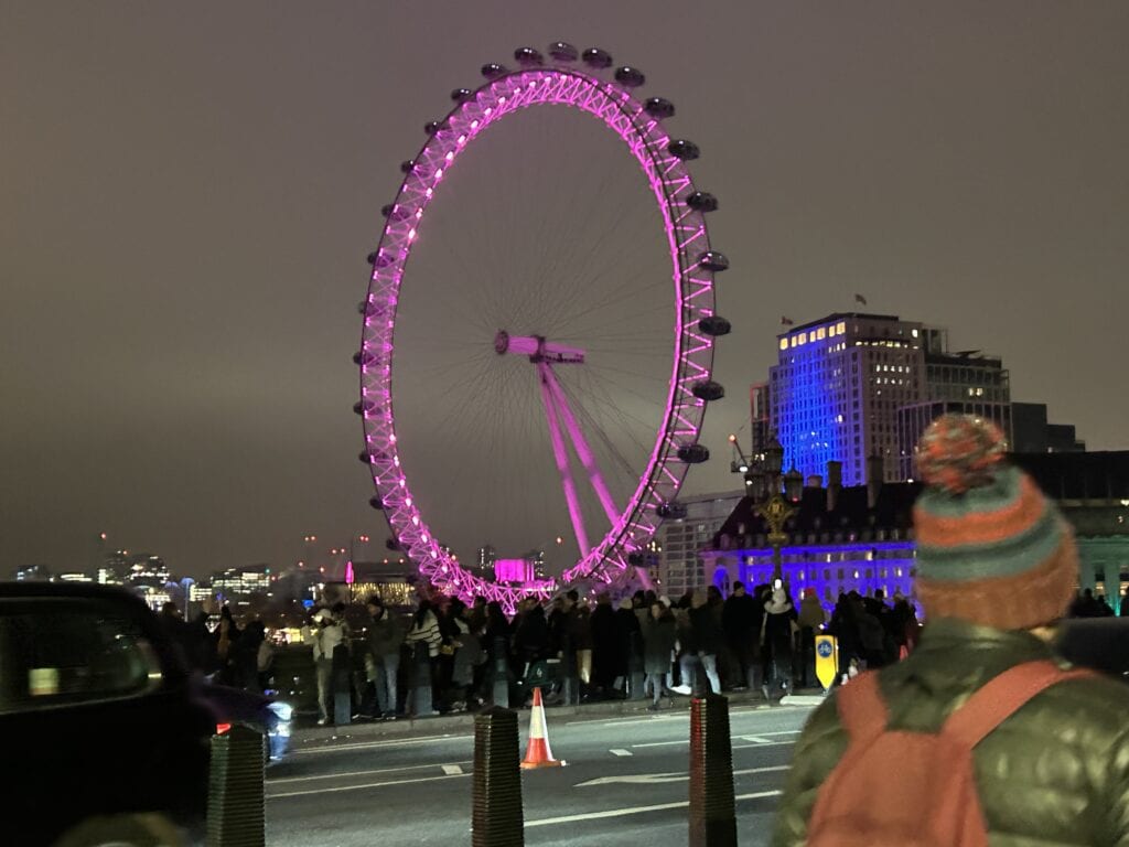 mig ved london eye om aftenen